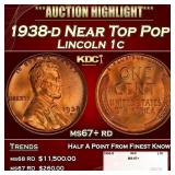 1938-d Lincoln Cent Near Top Pop 1c ms67+ rd SEGS