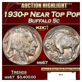 1930-p Buffalo Nickel Near Top Pop 5c ms67 SEGS