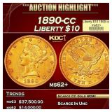 1890-cc Gold Liberty Eagle $10 ms62+ USCG