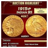 1915-p Gold Indian Half Eagle $5 ms64+ USCG