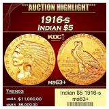 1916-s Gold Indian Half Eagle $5 ms63+ USCG