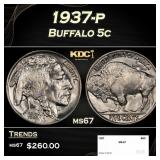1937-p Buffalo Nickel 5c ms67 SEGS
