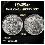 1945-p Walking Liberty Half Dollar 50c Grades ms66