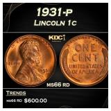 1931-p Lincoln Cent 1c Grades ms66 rd