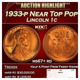1933-p Lincoln Cent Near Top Pop 1c ms67+ rd SEGS