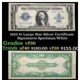 1923 $1 large size Silver Certificate Grades vf++