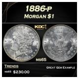 1886-p Morgan Dollar $1 Grades ms65