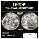 1941-p Walking Liberty Half Dollar 50c ms67 SEGS