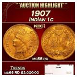 1907 Indian Cent . 1c ms66 rd SEGS