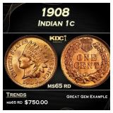 1908 Indian Cent . 1c Grades ms65 rd