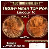 1928-p Lincoln Cent Near Top Pop! 1c ms67 rd SEGS