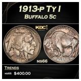 1913-p Ty I Buffalo Nickel 5c Grades ms66