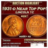 1931-d Lincoln Cent Near Top Pop! 1c ms66+ rd SEGS