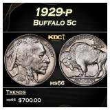1929-p Buffalo Nickel 5c Grades ms66
