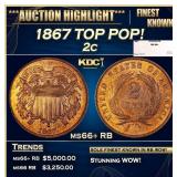 1867 Two Cent Piece TOP POP! 2c ms66+ RB SEGS