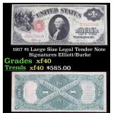1917 $1 Large Size Legal Tender Note Grades xf Sig