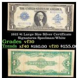 1923 $1 large size Silver Certificate Grades vf++