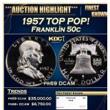 1957 Proof Franklin Half Dollar TOP POP! 50c pr69