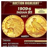 1909-s Gold Indian Half Eagle $5 ms63+ USCG