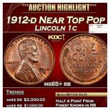 1912-d Lincoln Cent Near Top Pop 1c ms65+ rb SEGS