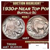 1930-p Buffalo Nickel Near Top Pop 5c ms67 SEGS
