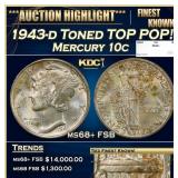 1943-d Mercury Dime Toned TOP POP! 10c ms68+ FSB S