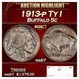 1913-p Ty I Buffalo Nickel 5c ms67 SEGS