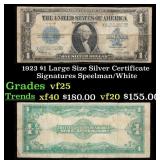 1923 $1 large size Silver Certificate Grades vf+ S