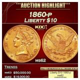 1860-p Gold Liberty Eagle $10 ms62 USCG