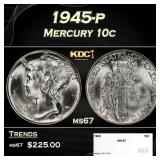 1945-p Mercury Dime 10c ms67 SEGS