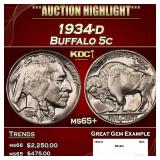 1934-d Buffalo Nickel 5c ms65+ SEGS