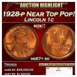 1928-p Lincoln Cent Near Top Pop! 1c ms67+ rd SEGS