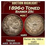 1896-o Barber Quarter Toned 25c ms63 USCG