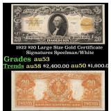 1922 $20 Large Size Gold Certificate Grades Select