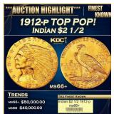 1912-p Gold Indian Quarter Eagle TOP POP! $2 1/2 m