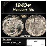 1943-p Mercury Dime 10c ms67 fsb SEGS