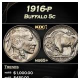 1916-p Buffalo Nickel 5c Grades ms65+