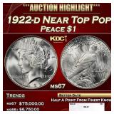 1922-d Peace Dollar Near Top Pop $1 ms67 SEGS