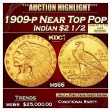 1909-p Gold Indian Quarter Eagle Near Top Pop! $2