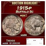 1915-p Buffalo Nickel 5c ms66 SEGS