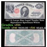 1917 $1 Large Size Legal Tender Note Grades vf+ Si
