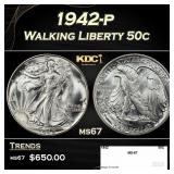 1942-p Walking Liberty Half Dollar 50c ms67 SEGS