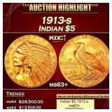 1913-s Gold Indian Half Eagle $5 ms63+ USCG