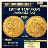 1911-p Gold Indian Quarter Eagle TOP POP! $2 1/2 m