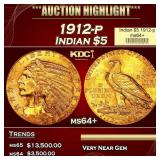 1912-p Gold Indian Half Eagle $5 ms64+ USCG