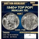 1940-p Mercury Dime TOP POP! 10c ms68+ FSB SEGS