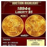1894-s Gold Liberty Half Eagle $5 ms62+ USCG