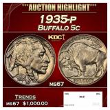 1935-p Buffalo Nickel 5c ms67 SEGS