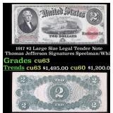 1917 $2 Large Size Legal Tender Note Thomas Jeffer