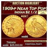 1909-p Gold Indian Quarter Eagle Near Top Pop! $2